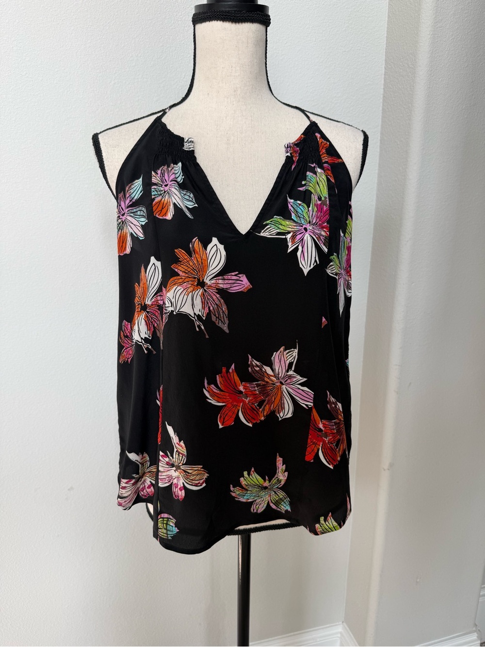 Anthropologie Maeve Black Floral V-Neck Camisole